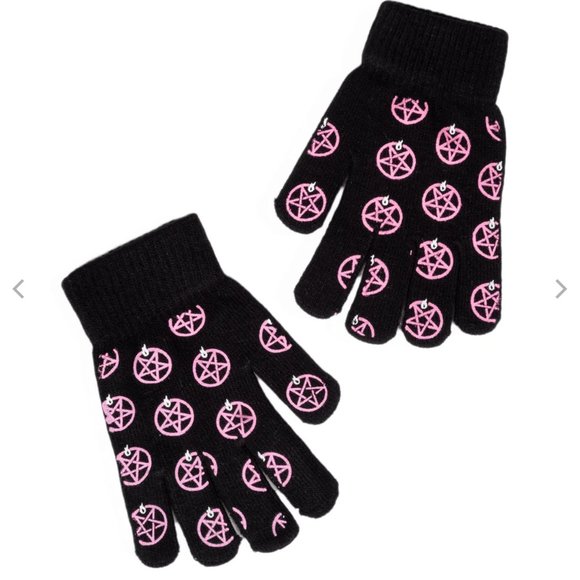 Too Fast Accessories - TOO FAST Cute As Hell Pink Pentagram Winter Gloves NWT
